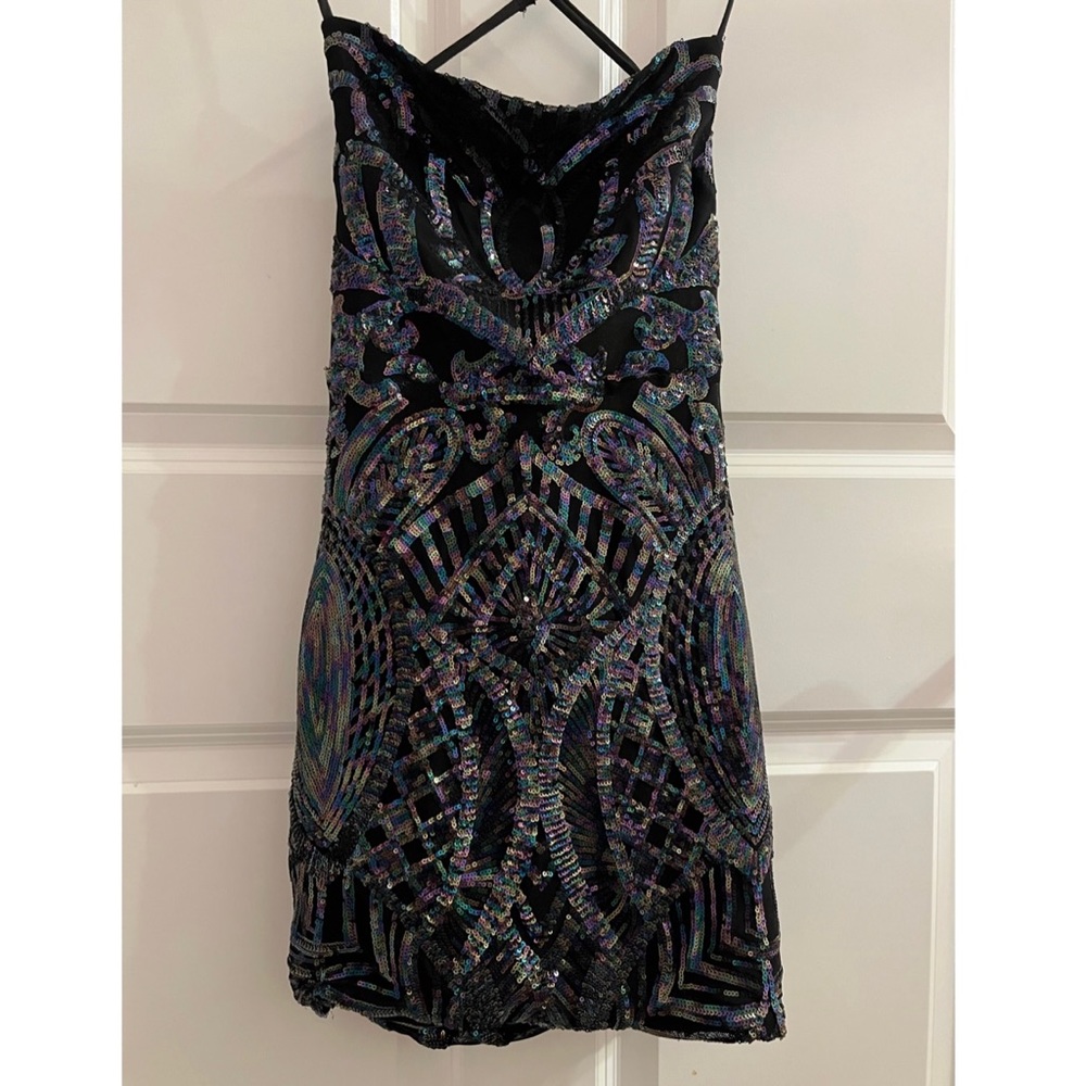 Lucy In The Sky Starstruck Strappy Dress in Black Iridescence